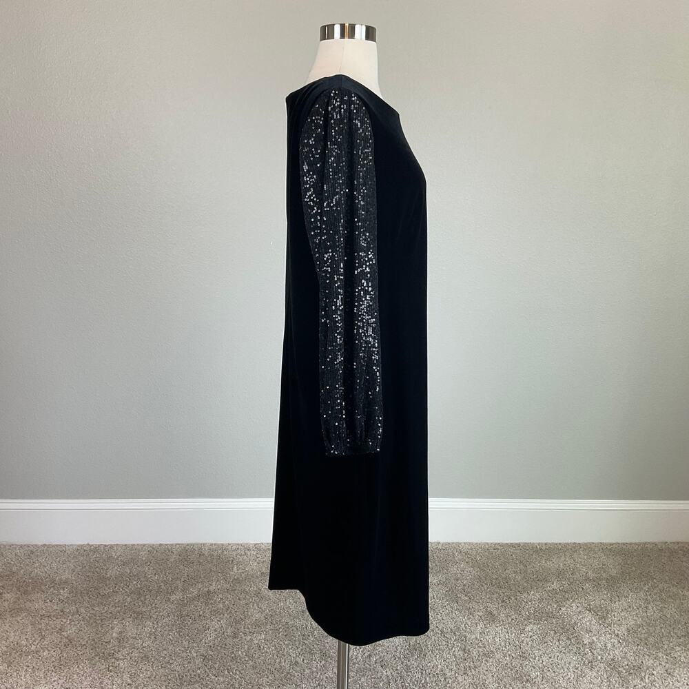 Alex Evenings Velvet Sequined Long Sleeve Sheath Cocktail Dress Black Size 8 - Picture 4 of 10